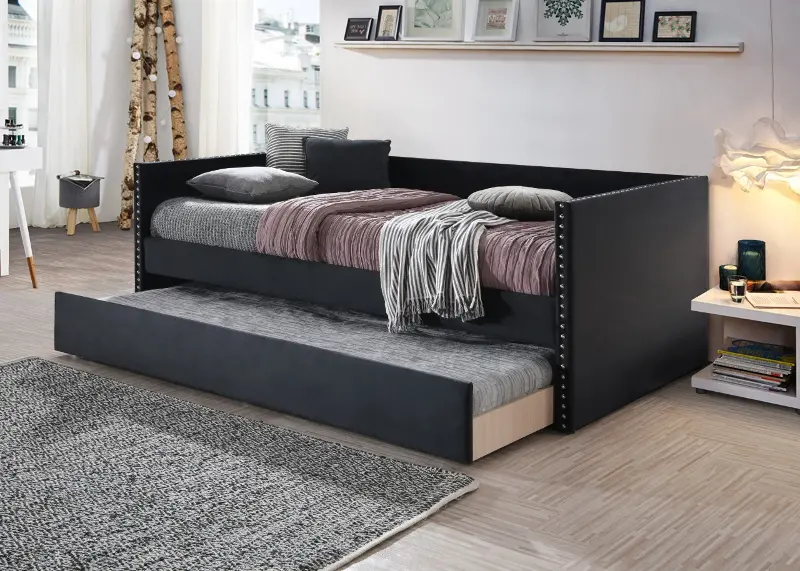 Sadie Black Velvet Twin Daybed with Trundle