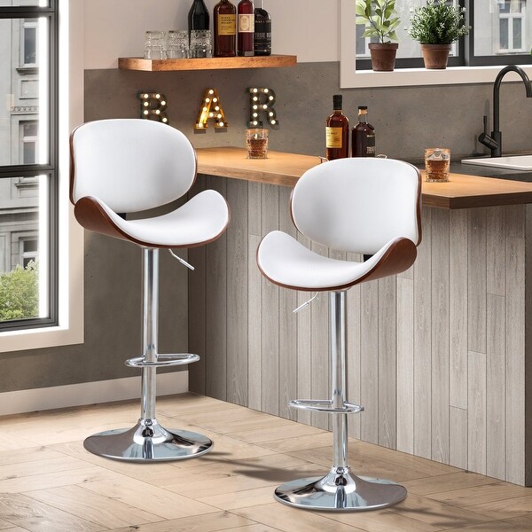 Mieres Mid-Century Style Low Back Steel Frame Height Adjustable Bar Stool， Swivel Bar Chair (Set of 2) - N/A