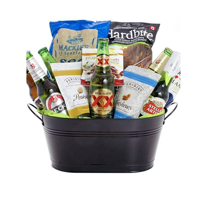 Beer gift basket personalized basket promotional  black metal bucket with handle