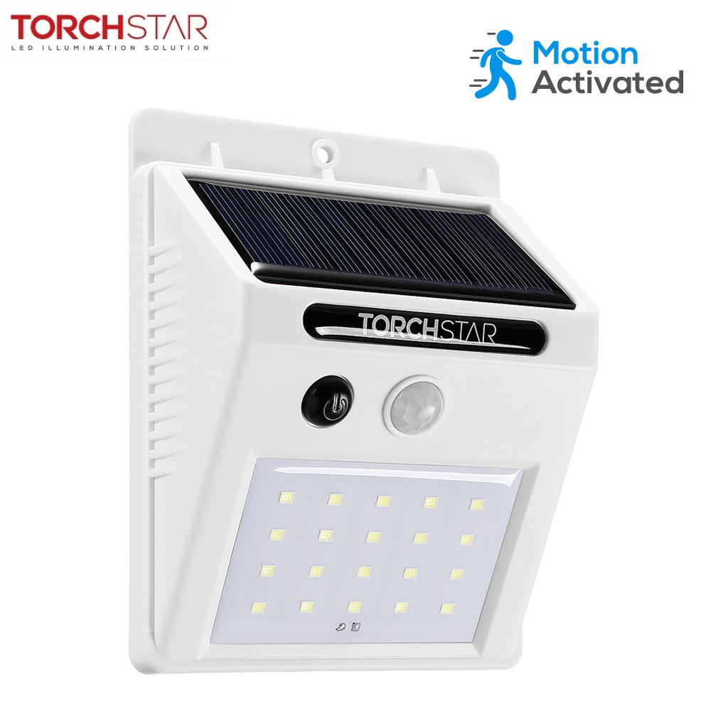 TorchStar 20 LED 320LM Solar Powered Motion Sensor Lights， Wireless Outdoor Wall Lighting， White