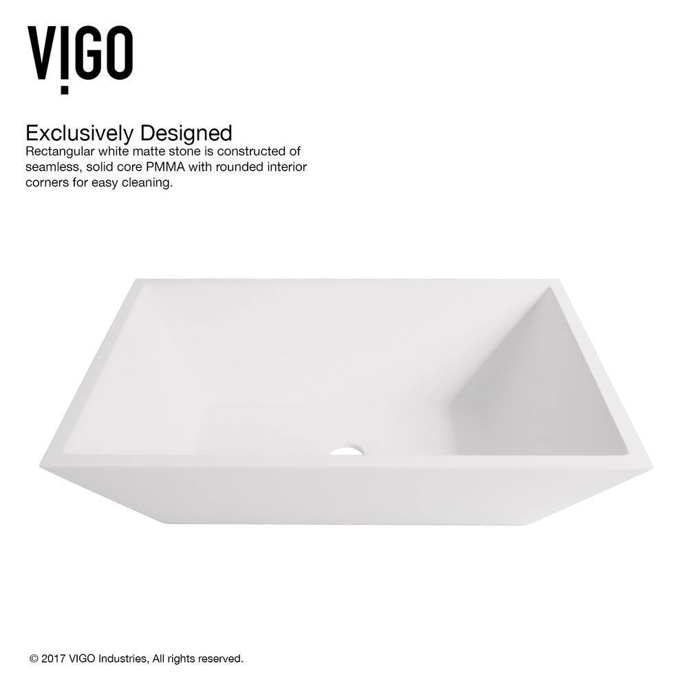 VIGO Vinca Modern White Matte Stone 18 in. L x 14 in. W x 5 in. H Rectangular Vessel Bathroom Sink VG04007