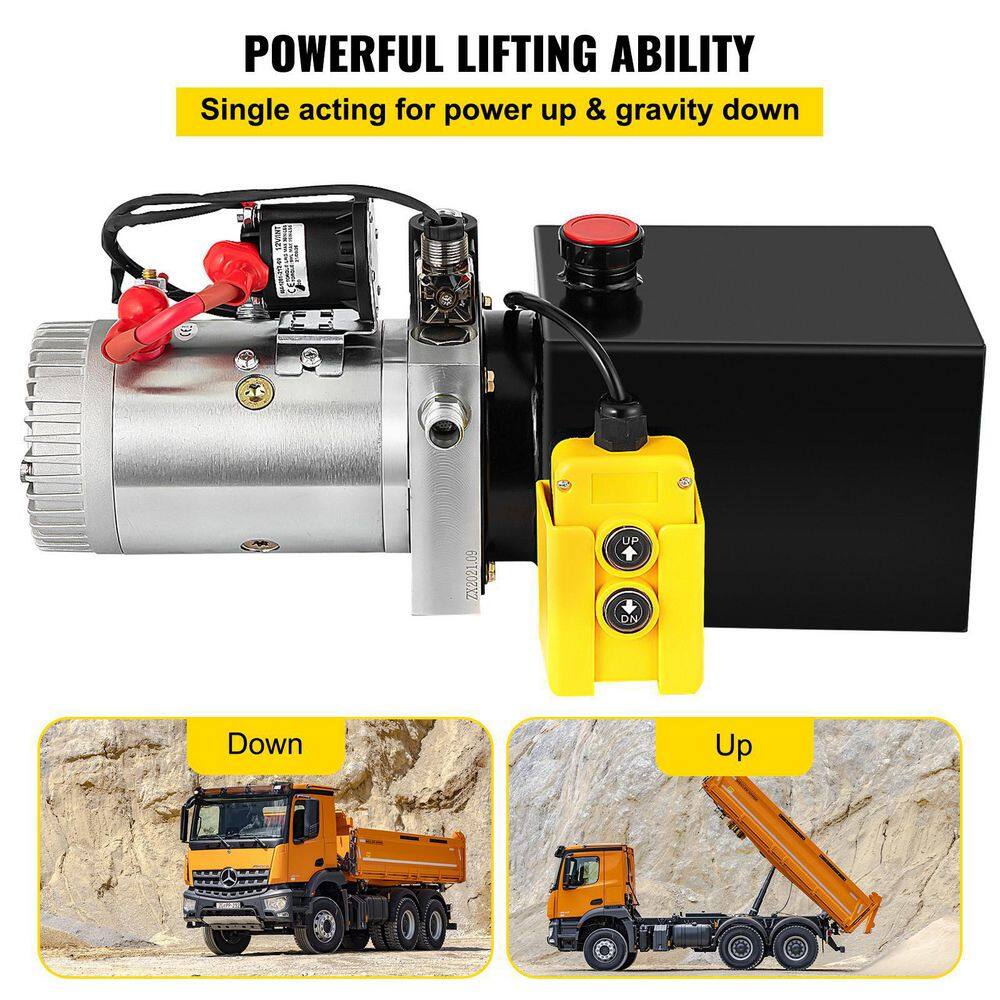 VEVOR 12-Volt DC 4 qt. Hydraulic Power Unit Single Acting Hydraulic Pump Dump Truck Hydraulic Pump Hydraulic Pump Dump Trailer 4LCZYYBTXDZY00001V0