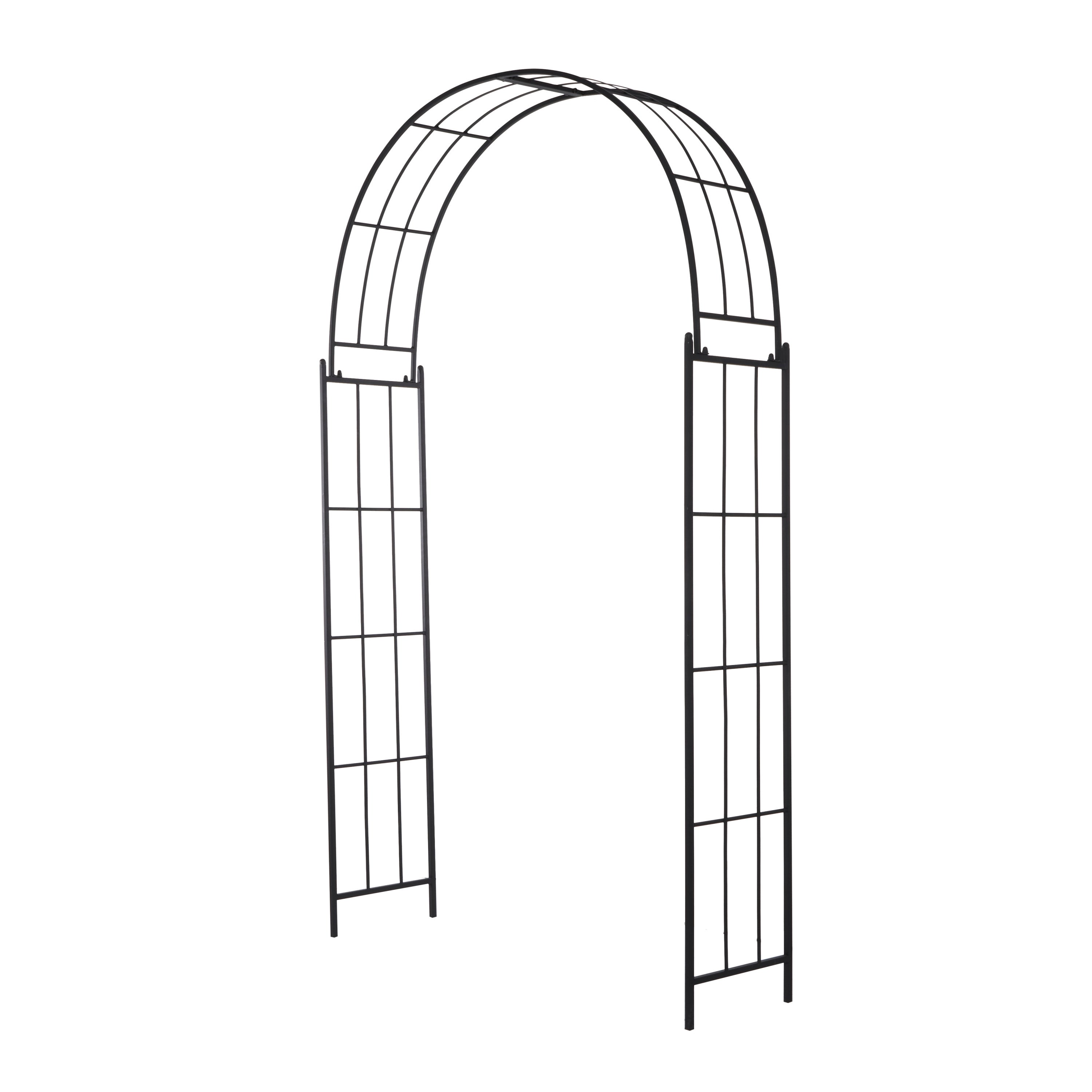 DecMode 91" Indoor Outdoor Arched Black Metal Garden Arbor with Lattice Work Sides