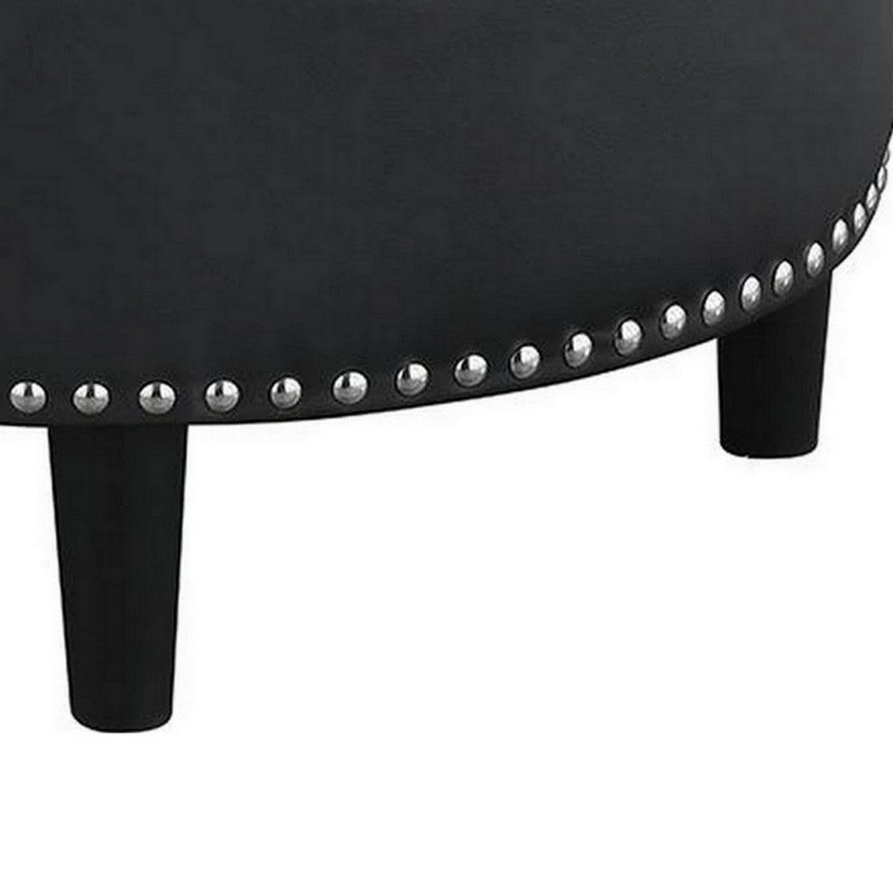 30 Inch Round Storage Ottoman Black Vegan Faux Leather Button Tufted   Transitional   Footstools And Ottomans   by Dot  ampBo  Houzz