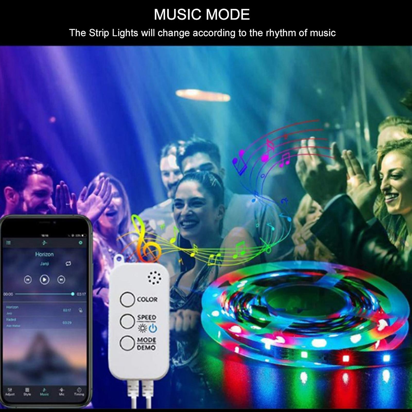 Led Strip Lights， 65.6ft/20m Led Rgb Light Strip Music Sync 5050 Smd Color Changing Bt Controller + 24 Key Remote For Bedroom Home Party Uk Plug No.18