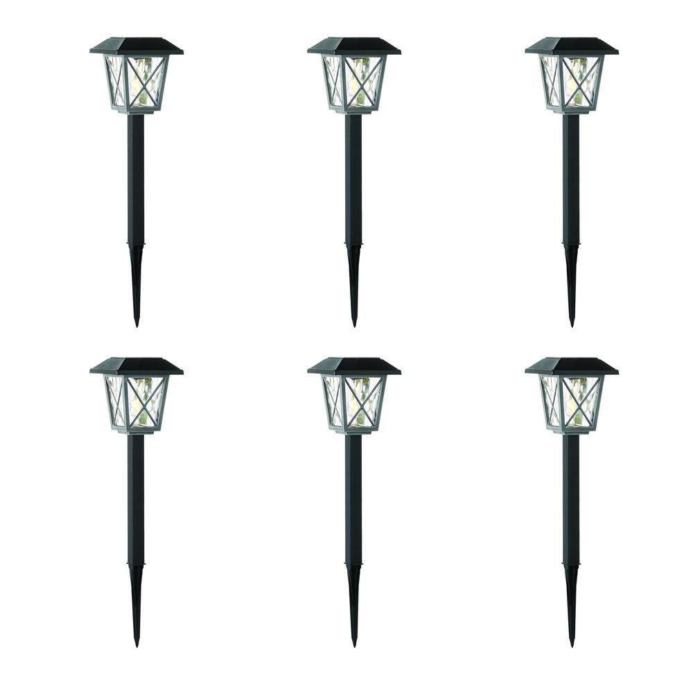 Hampton Bay Oakleigh 16 Lumens Solar 2-Tone Black and Grey LED Landscape Pathway Light Set with Vintage Bulb (6-Pack) NXT-P7100-04