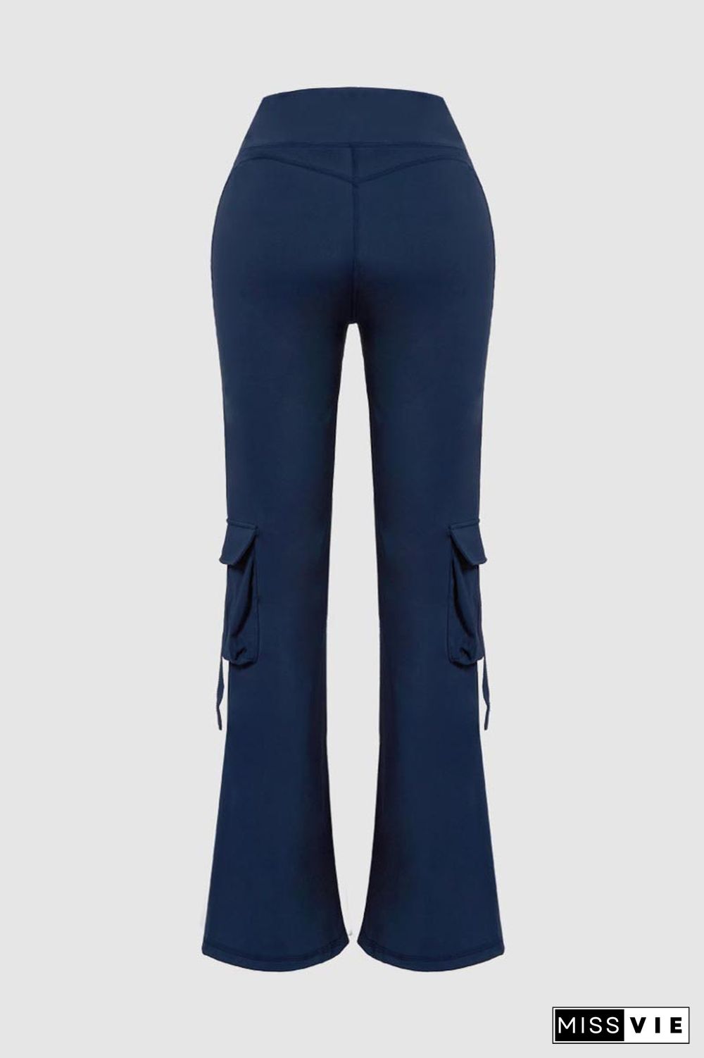 Solid Flap Pocket High Waist Flare Sports Pants