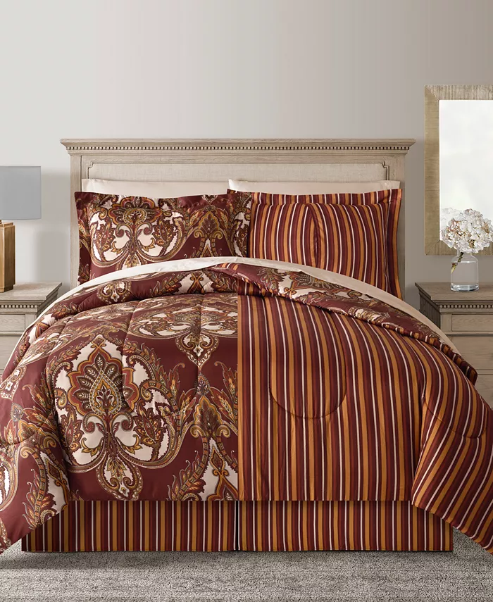 Fairfield Square Collection Odyssey Scroll Stripe Reversible 8 Pc. Comforter Sets，