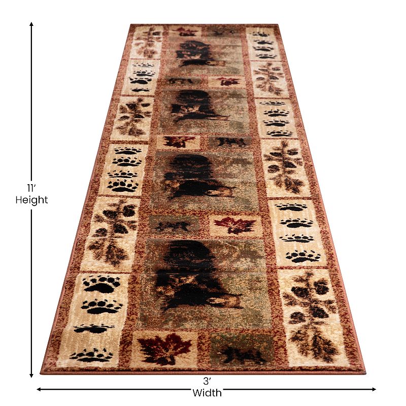 Masada Rugs Masada Rugs Kodiak Collection 2'x11' Cabin/Lodge Area Rug Runner with Bear and Cub Scene