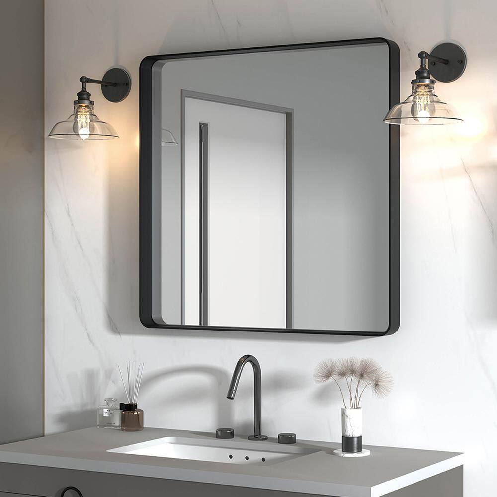 TOOLKISS 36 in. W x 36 in. H Rectangular Aluminum Framed Wall Bathroom Vanity Mirror in Black B9090