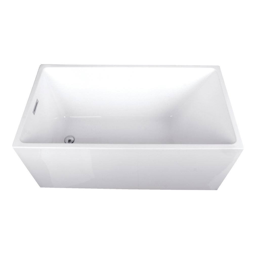 51 in. Acrylic Reversible Drain Rectangular Flatbottom Freestanding Bathtub in White HVTSQ512823