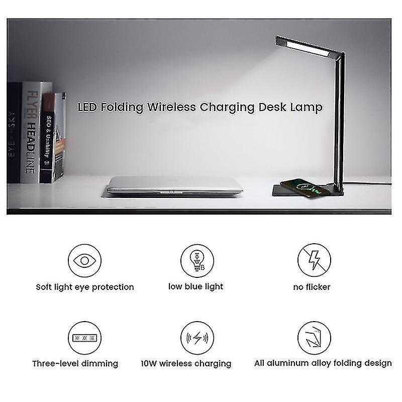 Wireless Charging Led Desk Lamp 10w Portable Dimmable Foldable Desk Light Eye Protect Reading Light