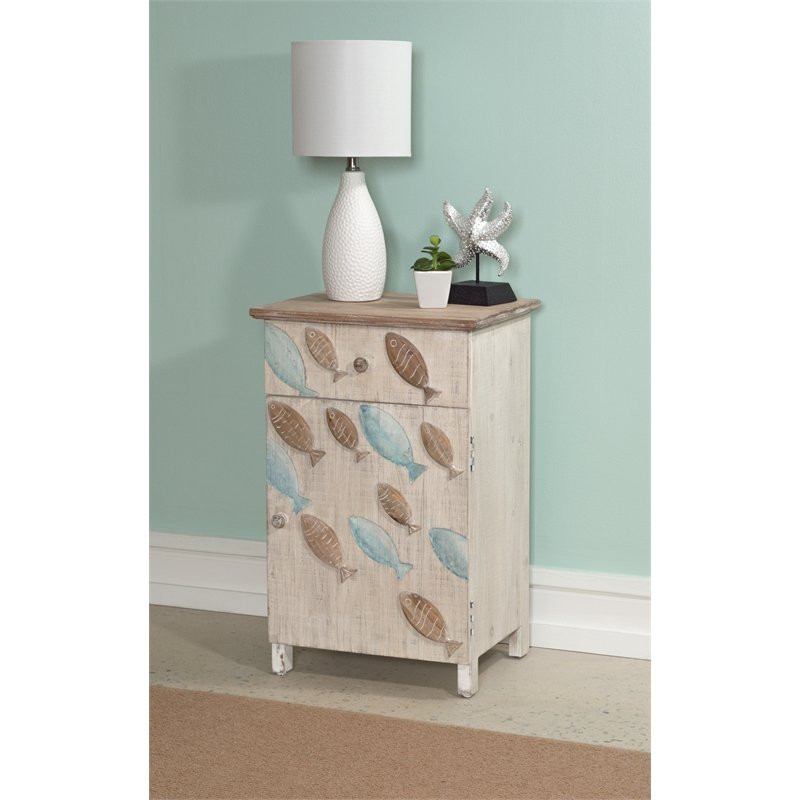 Linon Hays Fish Wood Storage Side End Table in Distressed White   Beach Style   Side Tables And End Tables   by Homesquare  Houzz