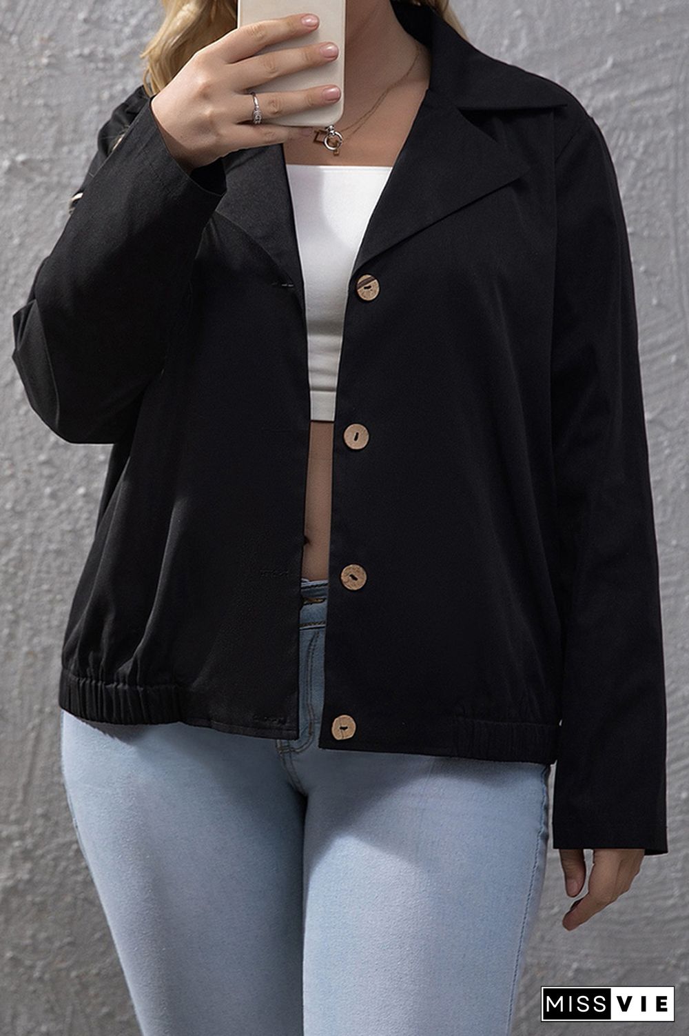 Black Plus Size Button Jacket