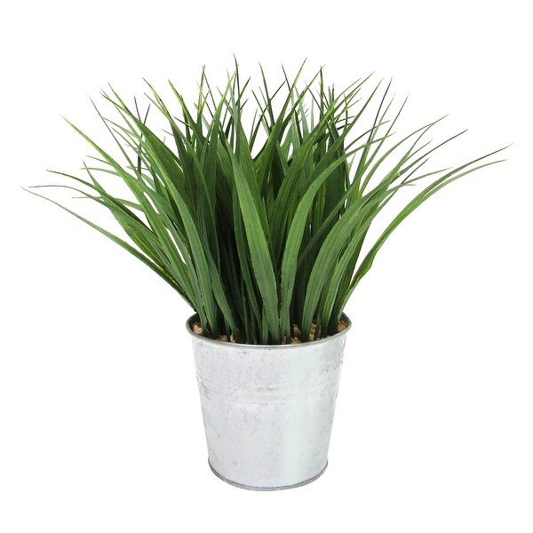 Artificial Wheat Grass Herb Plant in Metal Pot 9in