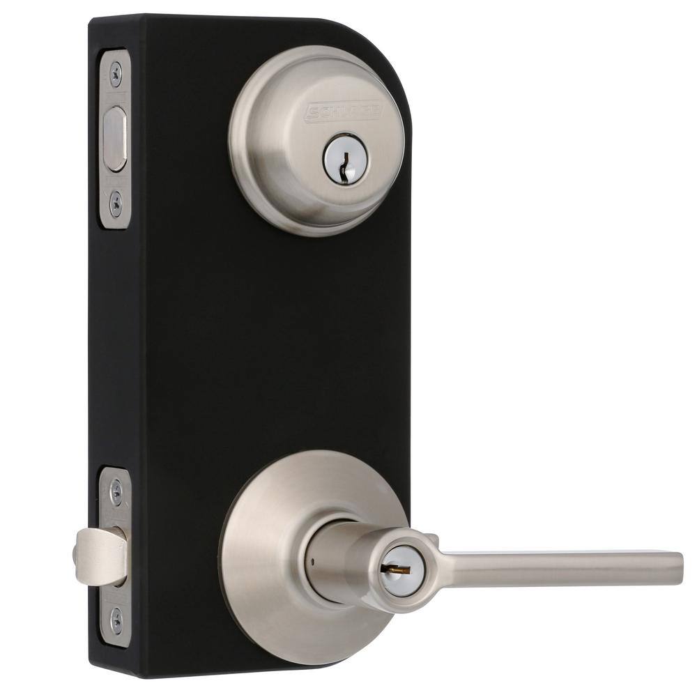 Schlage Latitude Satin Nickel Single Cylinder Deadbolt and Keyed Entry Door Handle Combo Pack FB50N V LAT 619