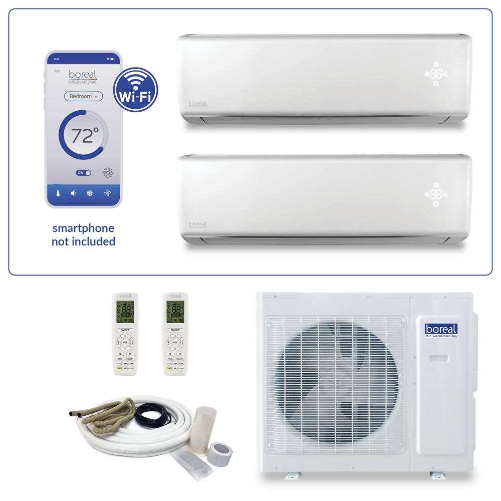 boreal Brisa Dual Zone 24000 BTU 2 Ton Smart Home Ductless Mini Split Air Conditioner Heat Pump 25 ft. Install Kit 230V MBRS24HP202