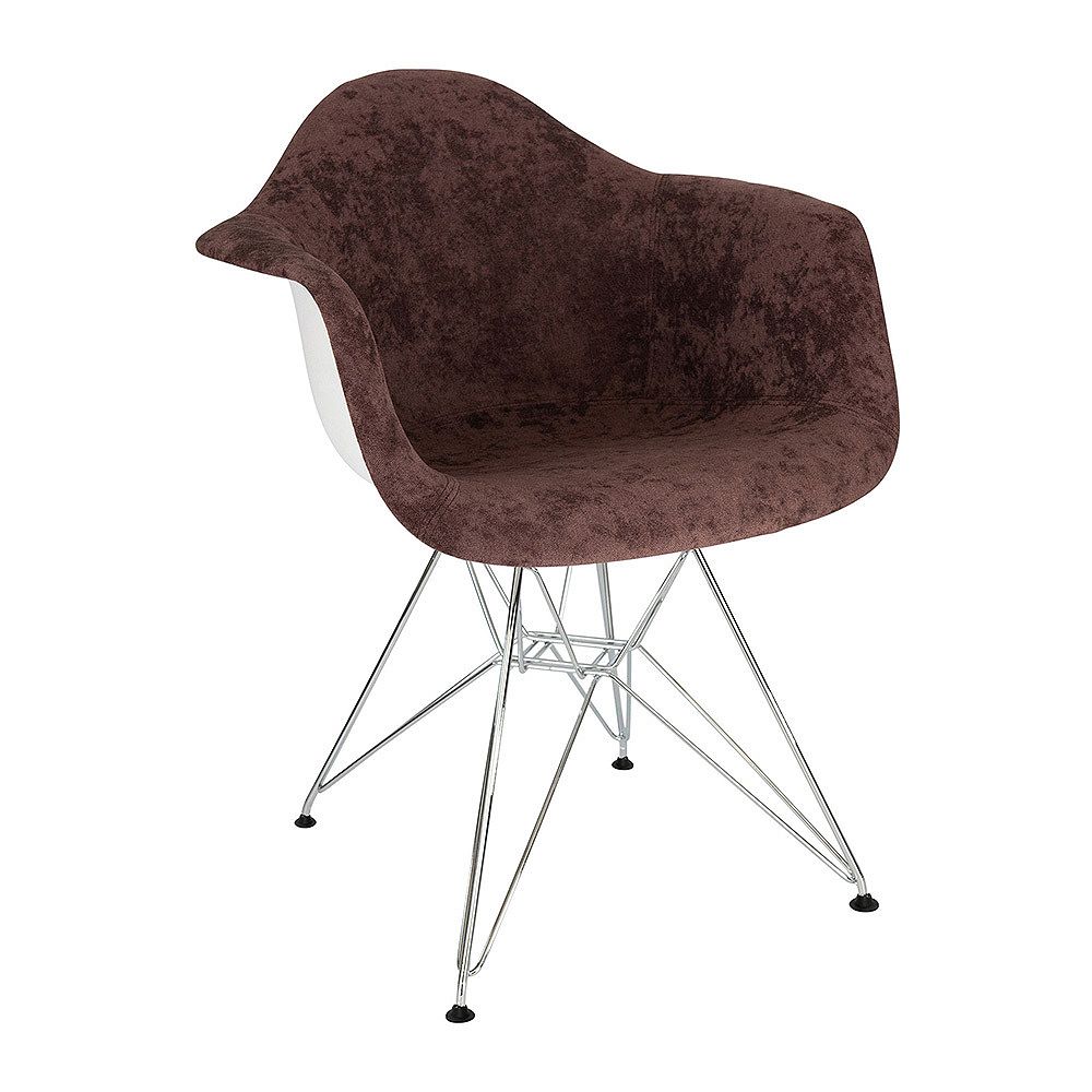 LeisureMod Willow Velvet Eiffel Metal Base Accent Chair - Coffee Brown