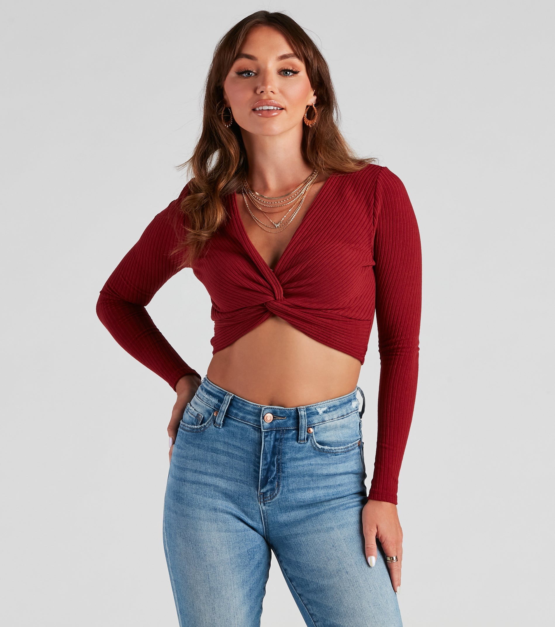 Trendy Twist-Front Ribbed Knit Crop Top