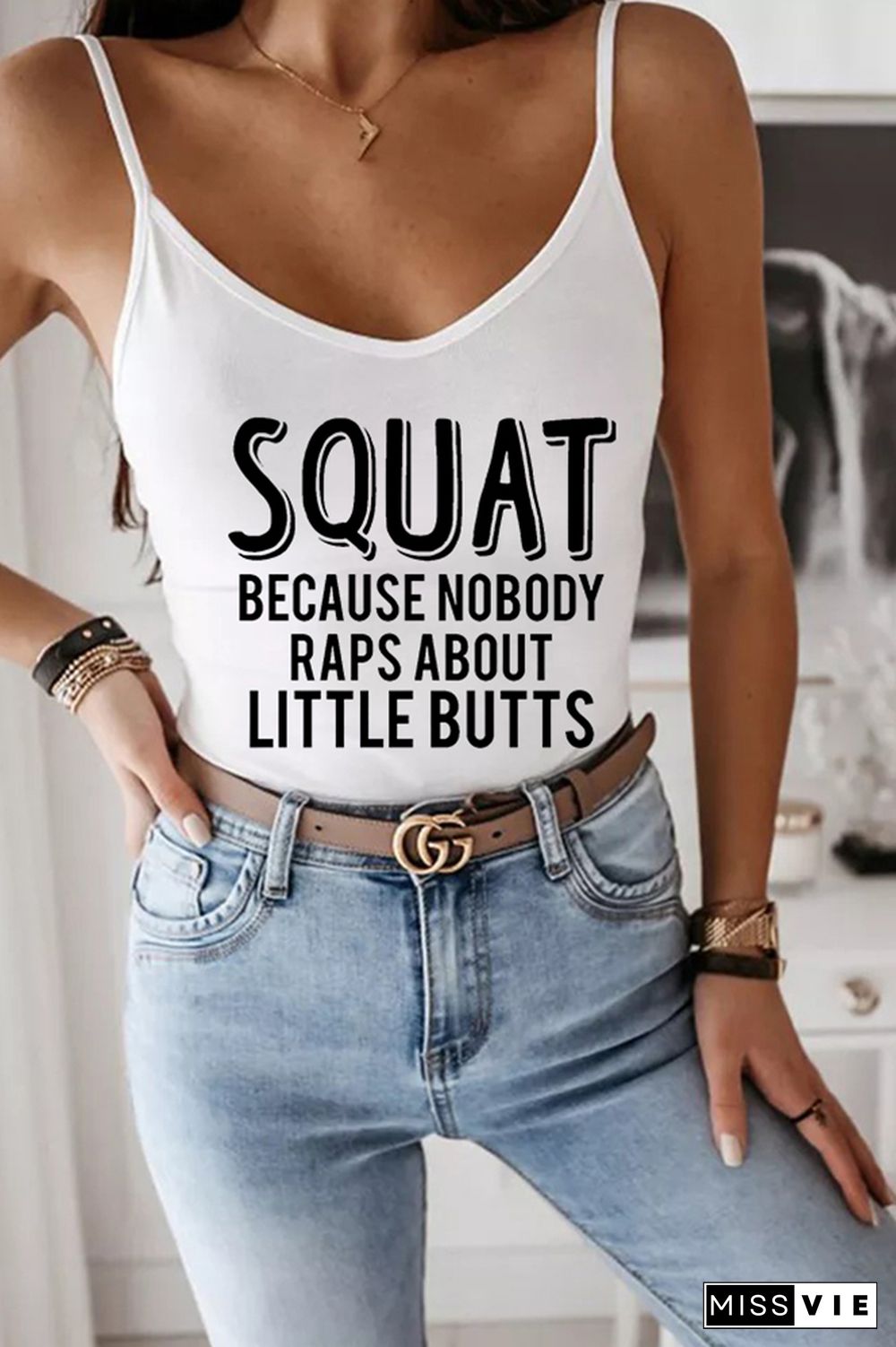 Squat Because Nobody Raps About Little Butts Printed Slip Tank Top Wholesale