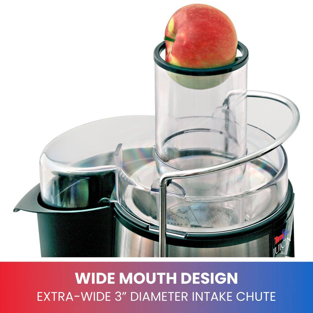 Total Chef Juicin' Juicer Wide Mouth Centrifugal Juice Extractor 700W 2 Speeds Black and Silver KMJ-01