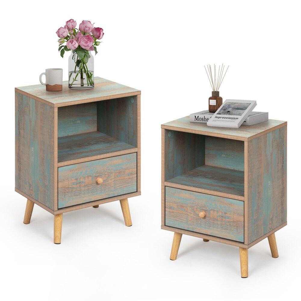 Rust green Low legged single drawer bedside table  pack of 2