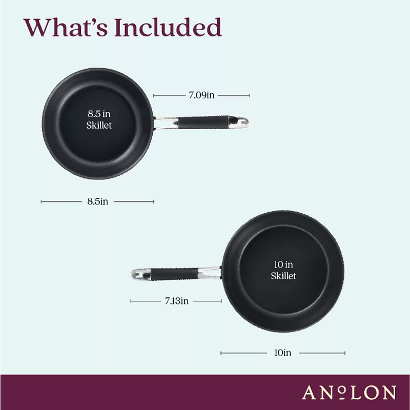 Anolon SmartStack Hard-Anodized Nesting Skillet Set， 2-Piece， Black