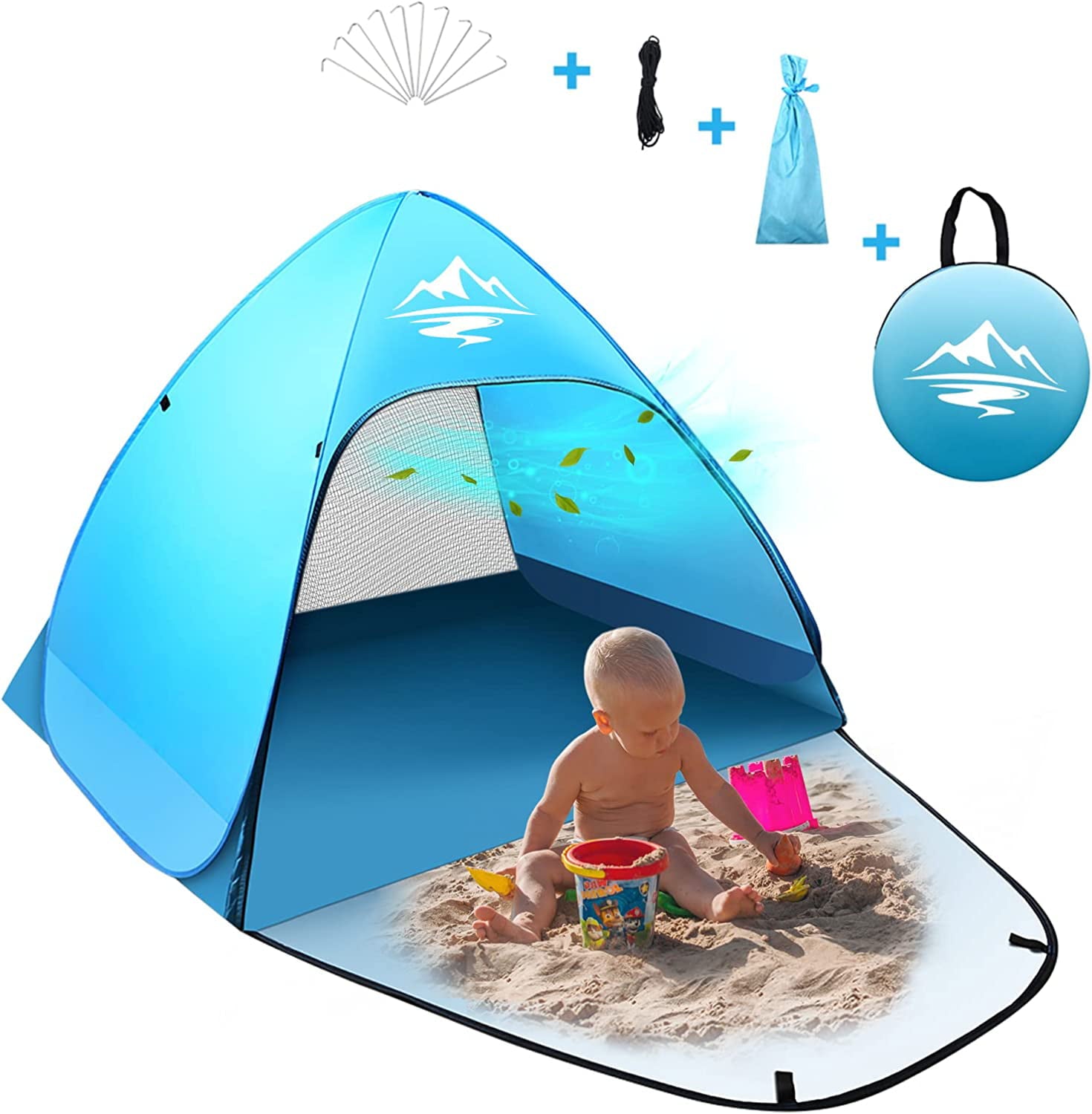 2-3 Person Pop up Beach Tent Sun Shelter UPF 50+ Anti-UV Blusmart Portable Waterproof Fishing Camping Tent W/ Carry Bag， Blue