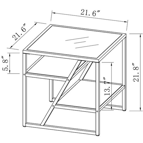 Side Table， End Table with Storage Shelf， Tempered Glass Coffee Table with Metal Frame