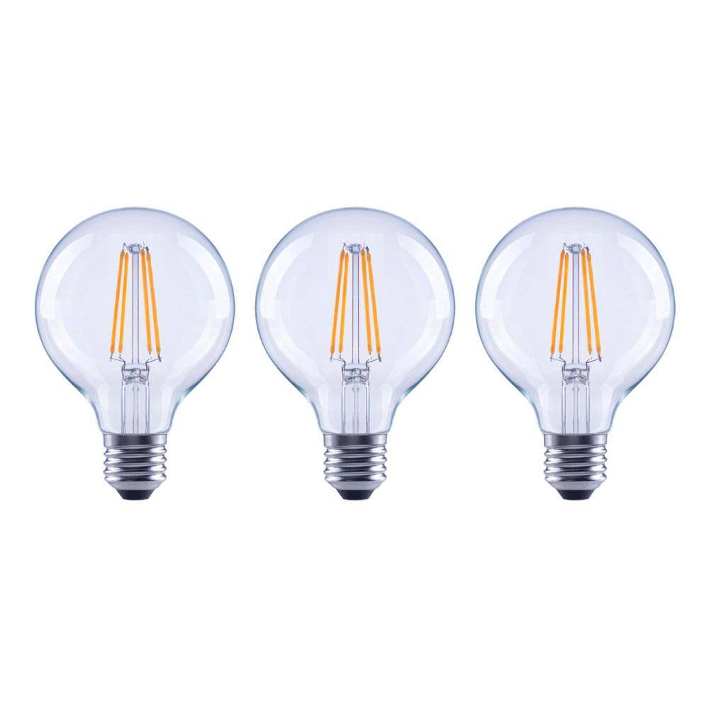 EcoSmart 40-Watt Equivalent G25 Dimmable ENERGY STAR Clear Glass Filament Vintage Edison LED Light Bulb Bright White (3-Pack) FG-03237