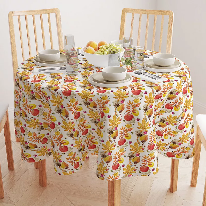 Round Tablecloth， 100% Polyester， 70 Round， Fall Time Fruits and Leaves