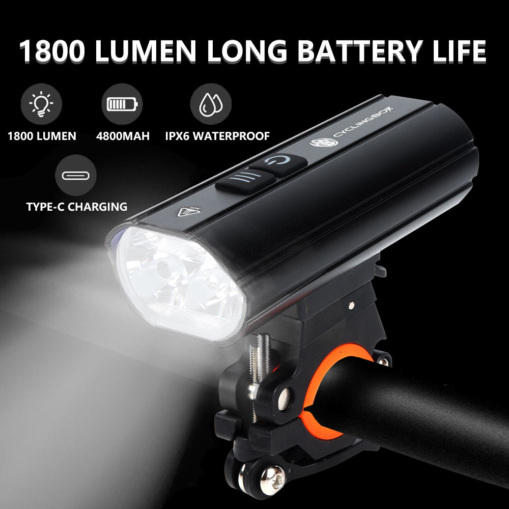 F23 0017 1800LM Bicycle Lamp Adjustable Usb Rechargeable Led Cycling Flashlight Outdoor Torch Headlight Bike Front Light