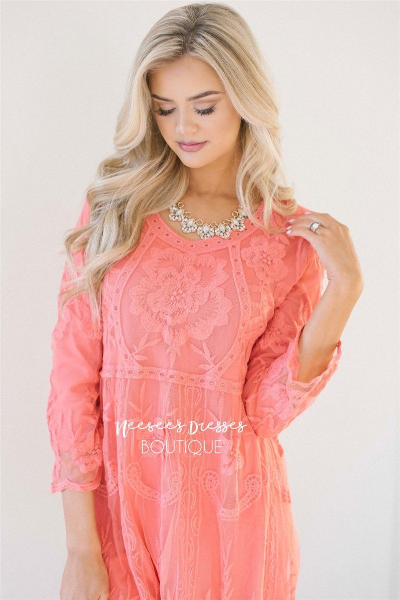 Day Dreamer Lace Dress in Coral