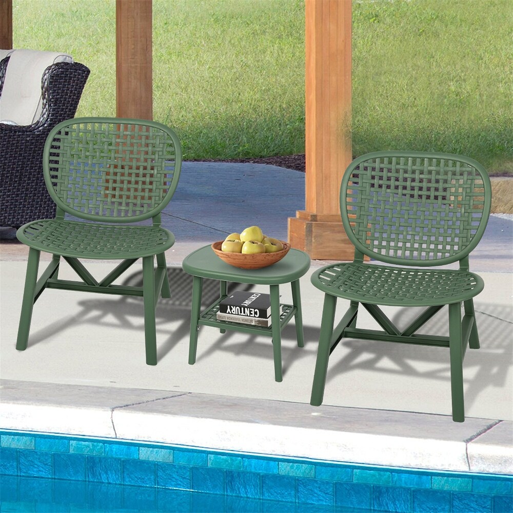 3 Pieces Patio Table Chair Set With Open Shelf