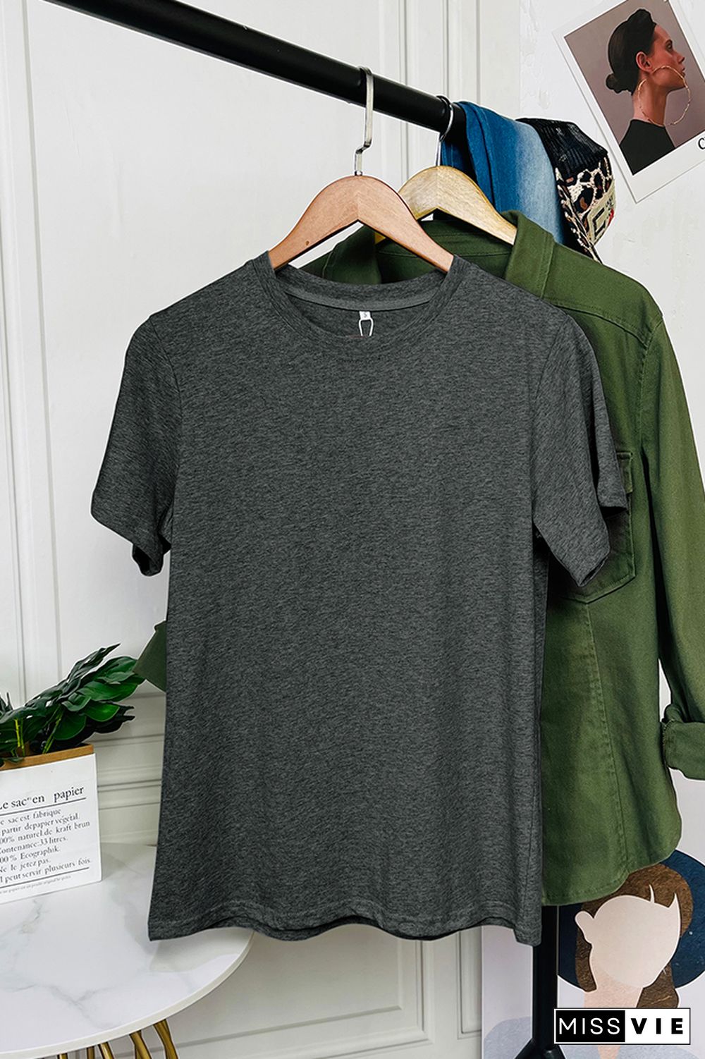 Solid Color O-neck Short Sleeve Tee Wholesale