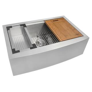 Ruvati 16-Gauge Stainless Steel 33 in. Single Bowl Farmhouse Apron Workstation Kitchen Sink RVH9200