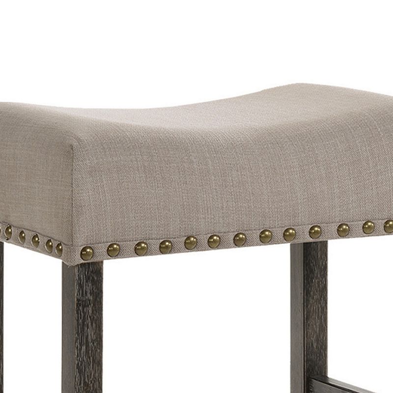 Wooden Counter Height Stool with Linen Upholstered Saddle Seat， Set of 2， Beige and Gray