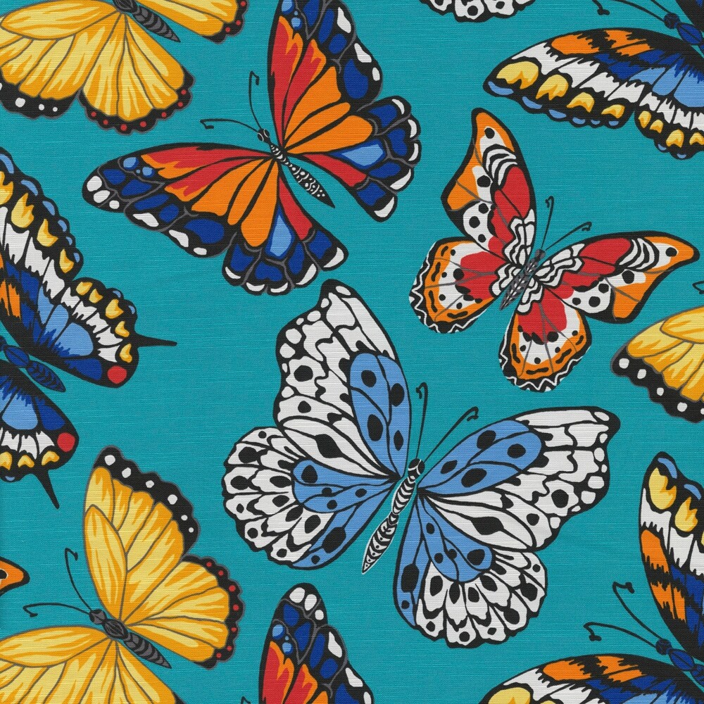 Butterfly Garden Turquoise Bench Cushion   45 X 18 X 2.5