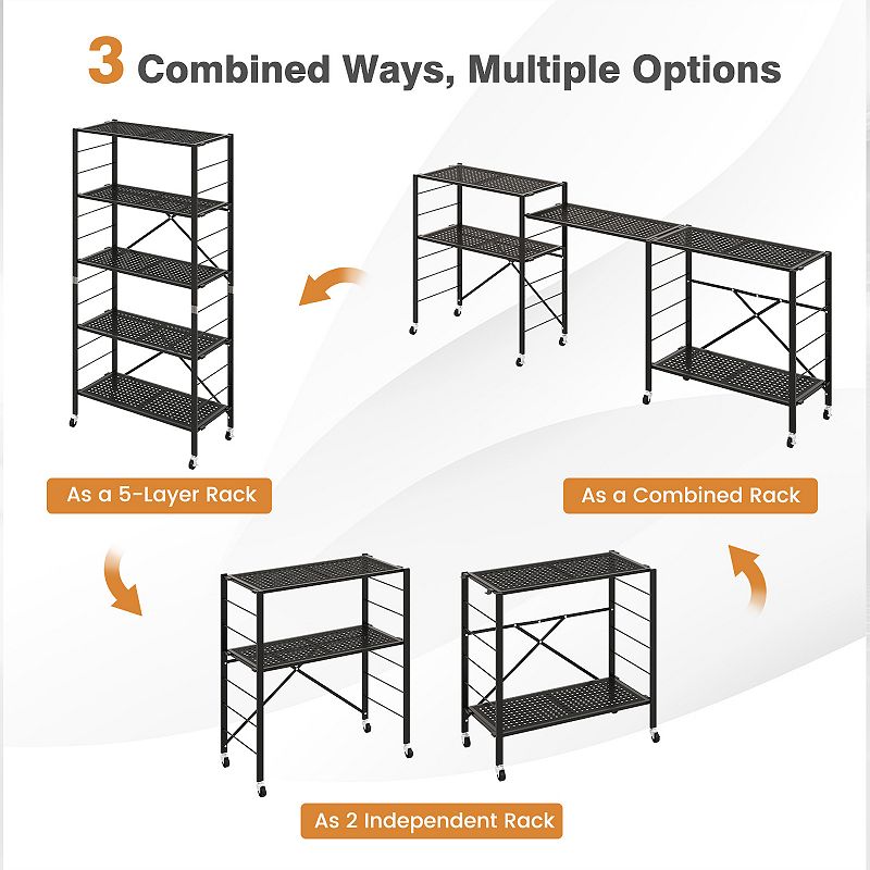 5-tier Adjustable Shelves With Wheels For Garage Kitchen Balcony