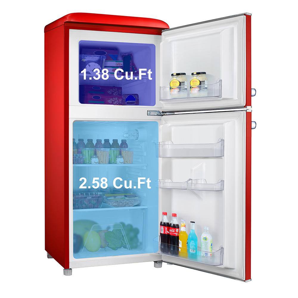 Galanz 4.0 cu. ft. Retro Mini Refrigerator with Dual Door True Freezer in Red GLR40TRDER