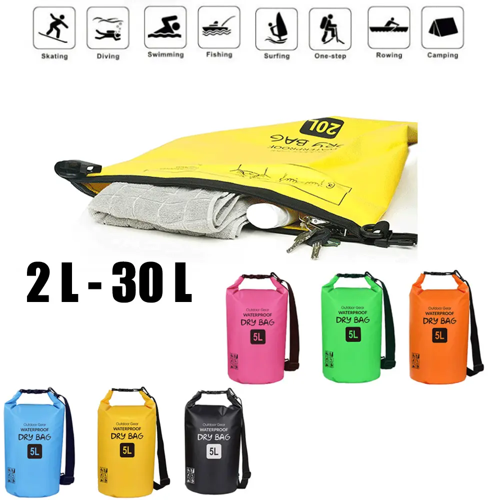 Wholesale 2L   30L 500D PVC Roll Top Waterproof Dry Bag Outdoor Sports Climbing Surfing Travel Bags