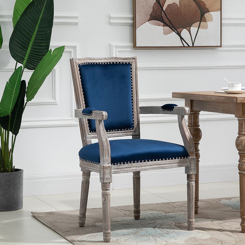 HOMCOM Vintage Dining Chair with High Back Thick Sponge Padded Seat and Section Armrest with Wood Frame Blue