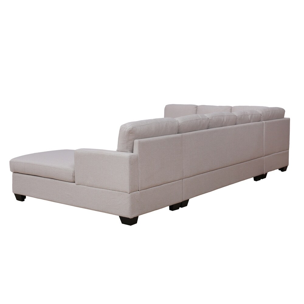 Modern 6 Seat Sofa Large Polyester Padded U shape Sectional Sofa Furniture Set  Extra Wide Chaise Lounge Couch   Wood Feet