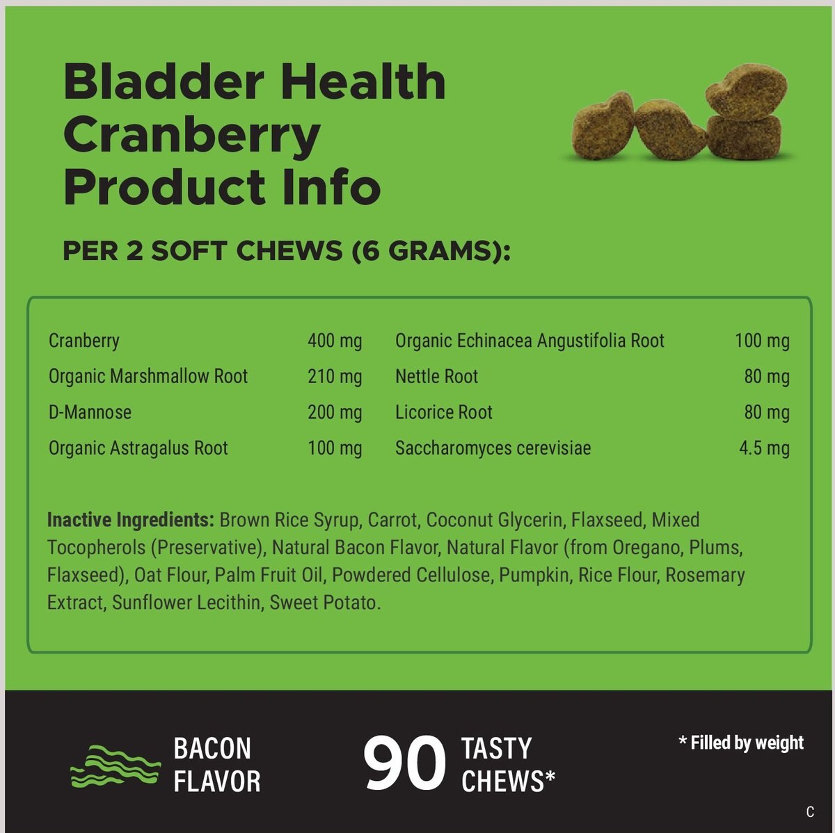 PetHonesty Bladder Health Cranberry Bacon Flavored Soft Chews Urinary Supplement for Dogs， 90 count