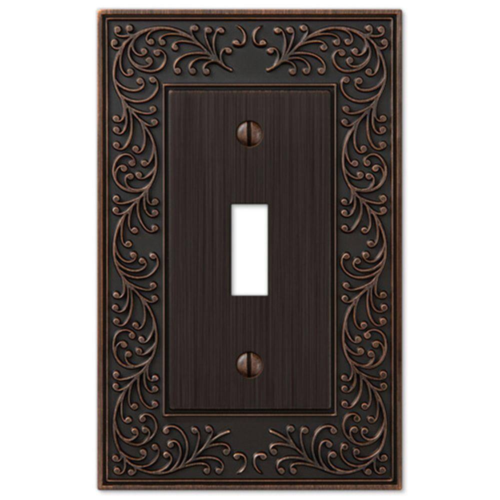 AMERELLE English Garden 1 Gang Toggle Metal Wall Plate - Aged Bronze 43TVB