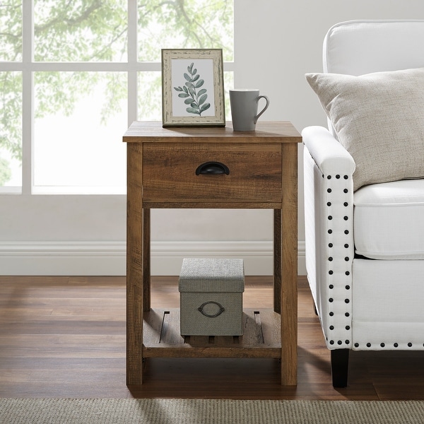 Farmhouse Single Drawer Open Shelf End Table