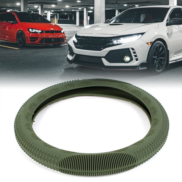 Unique Bargains Car Army Green 33cm 46cm Dia Silicone Nonslip Steering Wheel Cover Protector Green