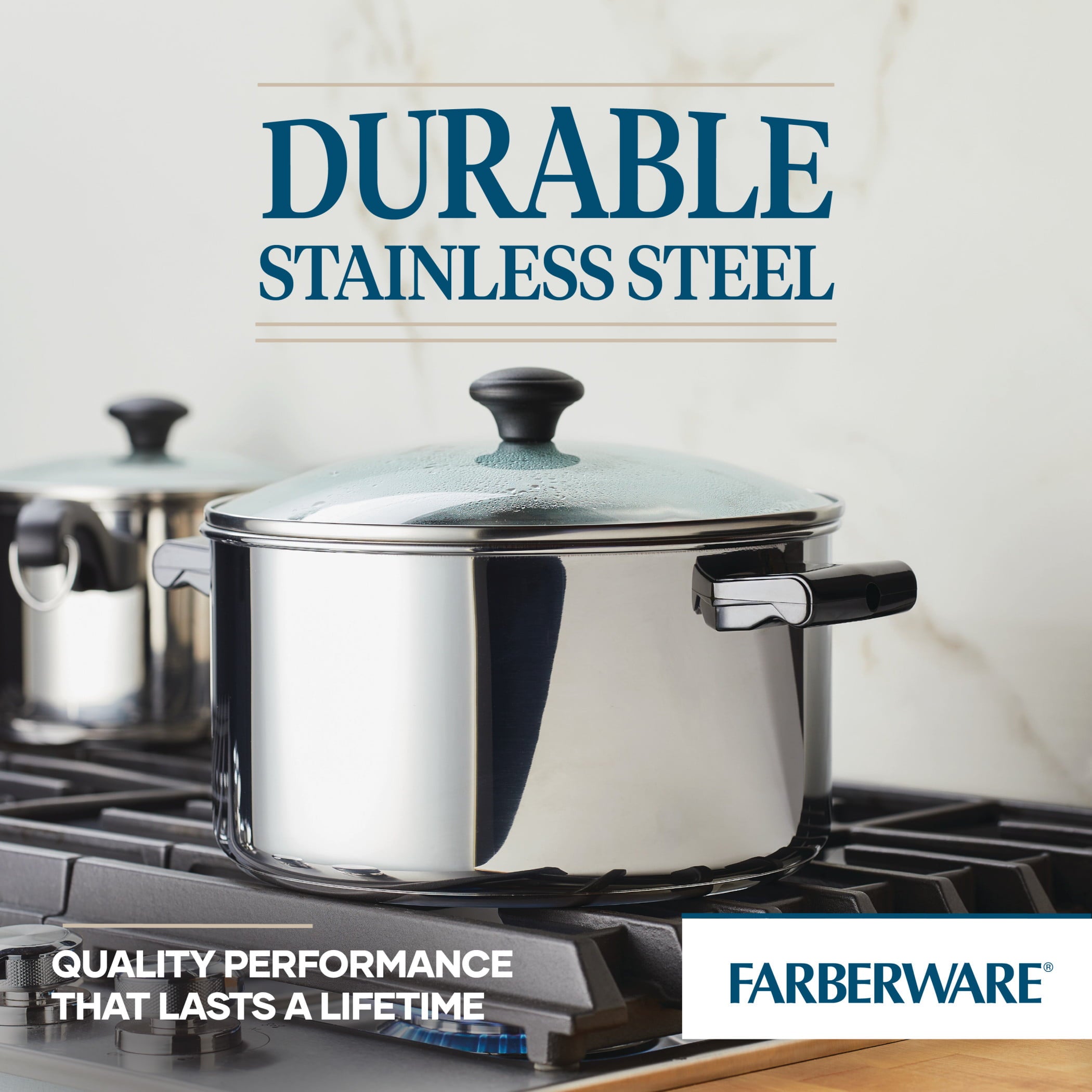 Farberware Classic Traditions Stainless Steel Cookware Set with Ceramic Frypans, 12-Piece Set