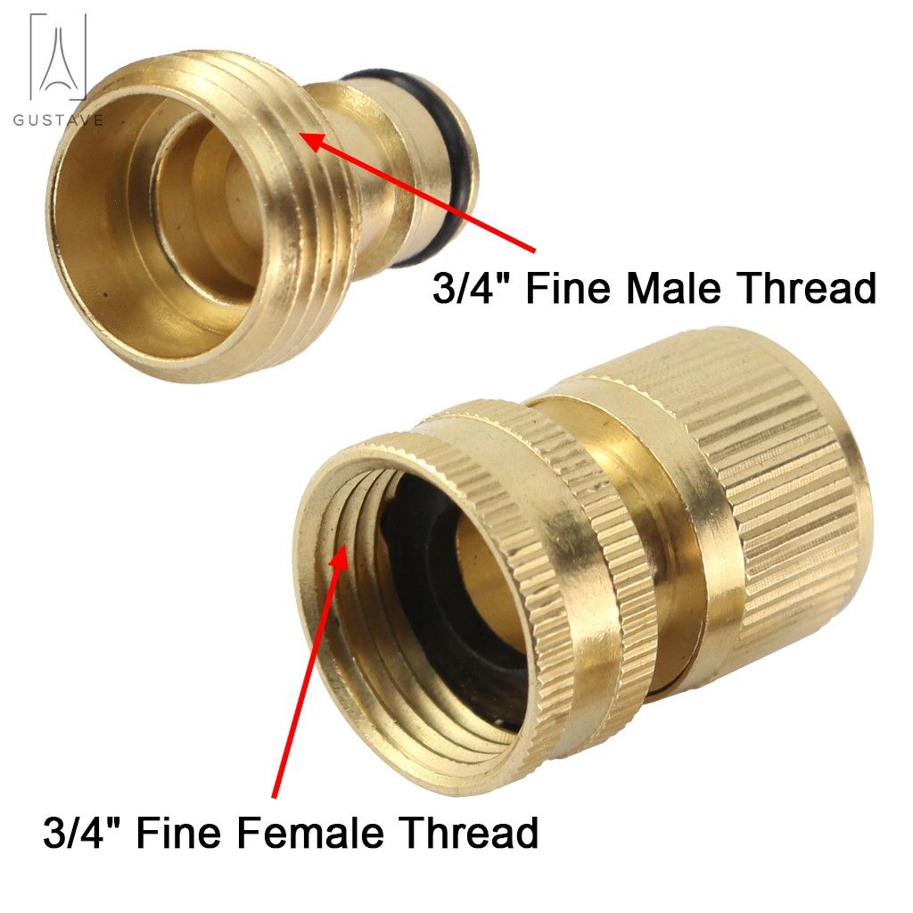 Gustave Brass Garden Hose Quick Connect Fitting 3/4 Inch Fine Thread Water Hose Male and Female Connectors No Leak Quick Connectors， 5 Set