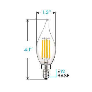 LUXRITE 60-Watt Equivalent CA11 Dimmable LED Light Bulbs Flame Tip Clear Glass Filament 2700K Warm White (6-Pack) LR21593-6PK